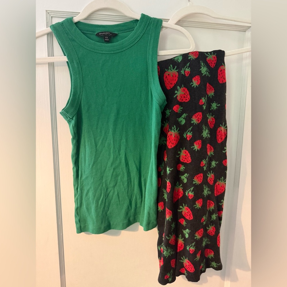 St. Geraldine Strawberry Knit Pants, matching Banana Republic Tank